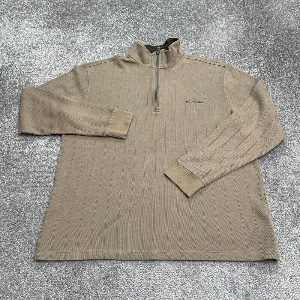 Columbia 1/4 Zip Pullover Sweater Mens XL Brown Mock Neck Cotton Casual Outdoor